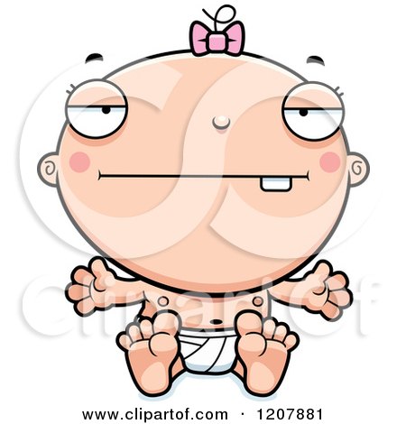 Cartoon of a Bored Baby Infant Caucasian Girl - Royalty Free Vector Clipart by Cory Thoman