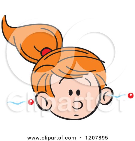 Cartoon of a Forgetful Girl with Information Going in One Ear and out the Other - Royalty Free Vector Clipart by Johnny Sajem