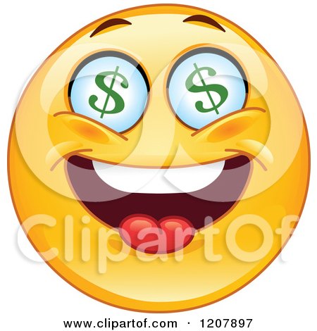 Cartoon of a Yellow Emoticon Smiley with Dollar Eyes - Royalty Free Vector Clipart by yayayoyo