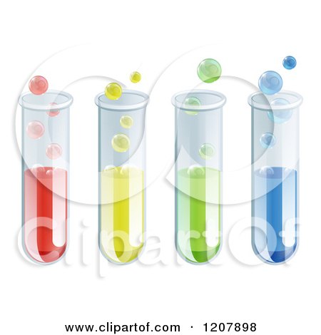 Cartoon of Four Colorful Test Tubes with Bubbles - Royalty Free Vector Clipart by AtStockIllustration