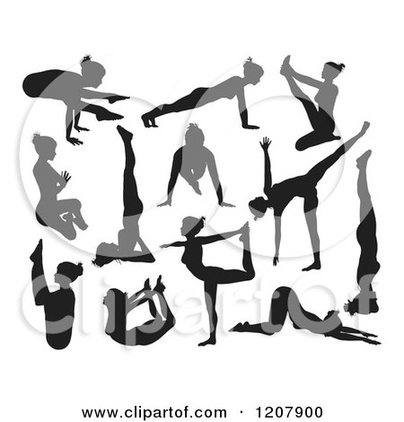 Clipart of Black Silhouetted Women Doing Yoga Poses 2 - Royalty Free Vector Illustration by AtStockIllustration