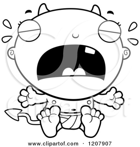 Cartoon of a Black And White Crying Devil Infant Baby - Royalty Free Vector Clipart by Cory Thoman