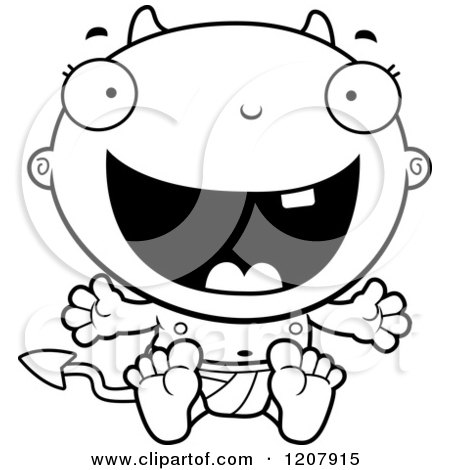 Cartoon of a Black And White Happy Excited Devil Infant Baby - Royalty Free Vector Clipart by Cory Thoman