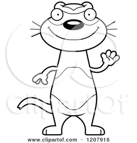Cartoon of a Black and White Waving Skinny Ferret - Royalty Free Vector Clipart by Cory Thoman