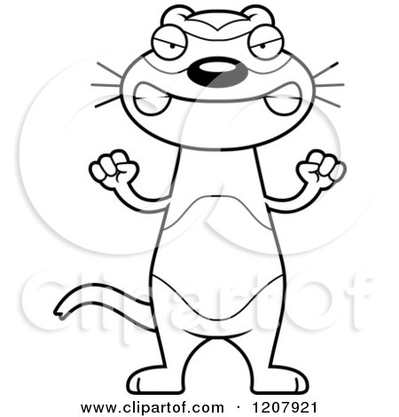 Cartoon of a Black and White Mad Skinny Ferret - Royalty Free Vector Clipart by Cory Thoman