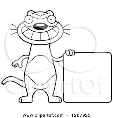Cartoon of a Black and White Grinning Skinny Ferret with a Sign - Royalty Free Vector Clipart by Cory Thoman