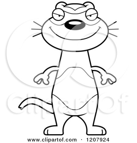 Cartoon of a Black and White Sly Skinny Ferret - Royalty Free Vector Clipart by Cory Thoman