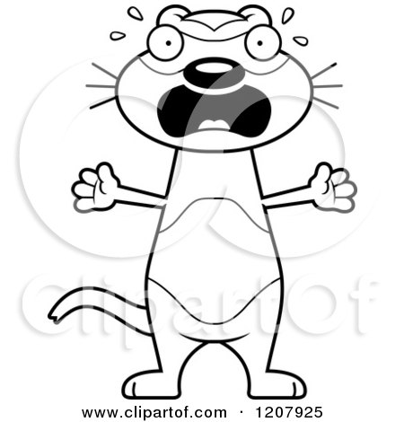 Cartoon of a Black and White Screaming Skinny Ferret - Royalty Free Vector Clipart by Cory Thoman
