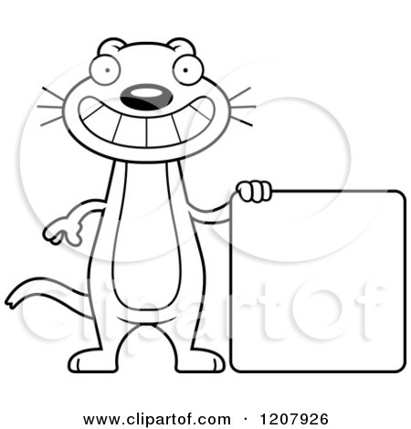 Cartoon of a Black and White Grinning Skinny Weasel with a Sign - Royalty Free Vector Clipart by Cory Thoman