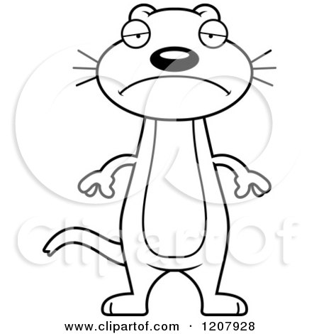 Cartoon of a Black and White Depressed Skinny Weasel - Royalty Free Vector Clipart by Cory Thoman