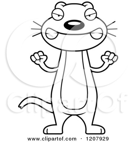 Cartoon of a Black and White Mad Skinny Weasel - Royalty Free Vector Clipart by Cory Thoman