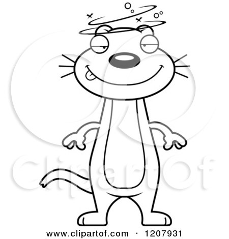 Cartoon of a Black and White Drunk Skinny Weasel - Royalty Free Vector Clipart by Cory Thoman