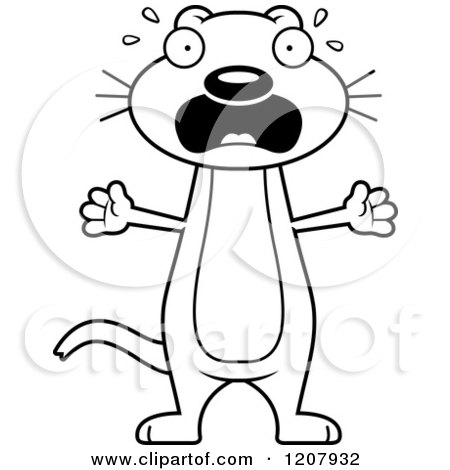 Cartoon of a Black and White Screaming Skinny Weasel - Royalty Free Vector Clipart by Cory Thoman