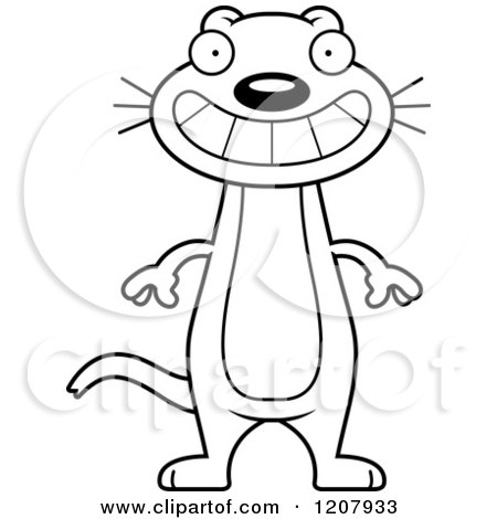 Cartoon of a Black and White Grinning Skinny Weasel - Royalty Free Vector Clipart by Cory Thoman