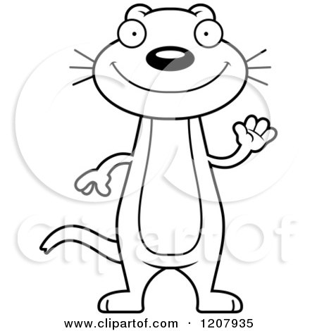 Cartoon of a Black and White Waving Skinny Weasel - Royalty Free Vector Clipart by Cory Thoman