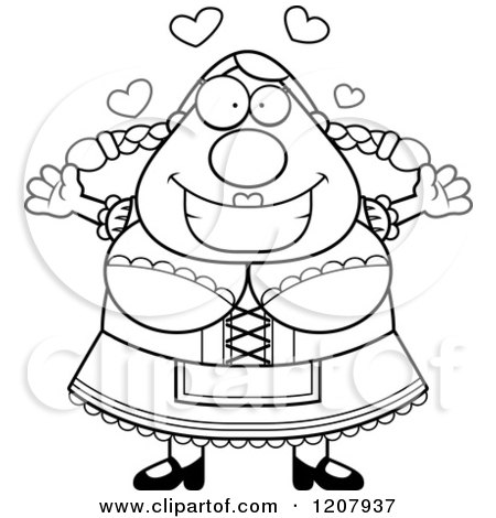 Cartoon of a Black And White Loving Chubby Oktoberfest German Woman - Royalty Free Vector Clipart by Cory Thoman