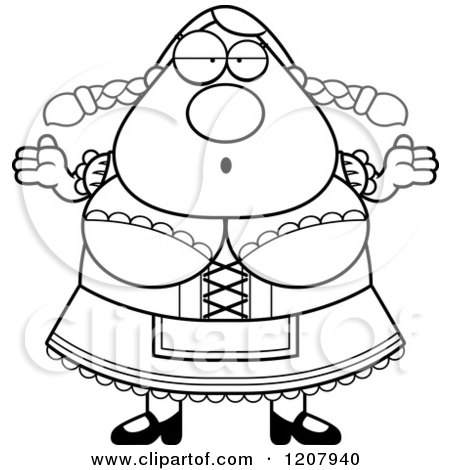 Cartoon of a Black And White Careless Shrugging Chubby Oktoberfest German Woman - Royalty Free Vector Clipart by Cory Thoman