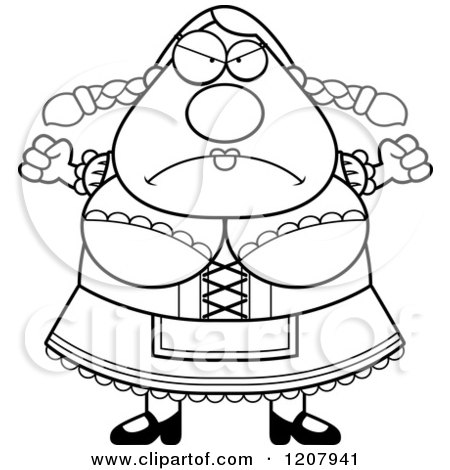 Cartoon of a Black And White Mad Chubby Oktoberfest German Woman - Royalty Free Vector Clipart by Cory Thoman