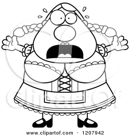 Cartoon of a Black And White Scared Chubby Oktoberfest German Woman - Royalty Free Vector Clipart by Cory Thoman