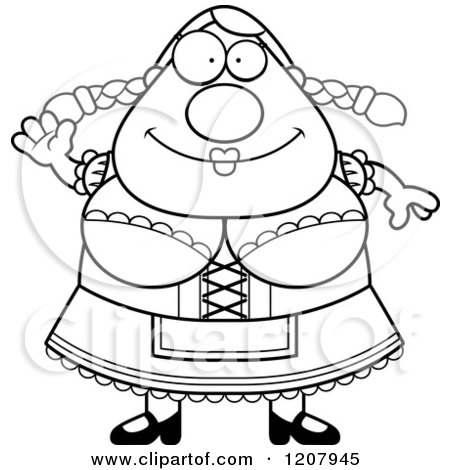 Cartoon of a Black And White Waving Chubby Oktoberfest German Woman - Royalty Free Vector Clipart by Cory Thoman