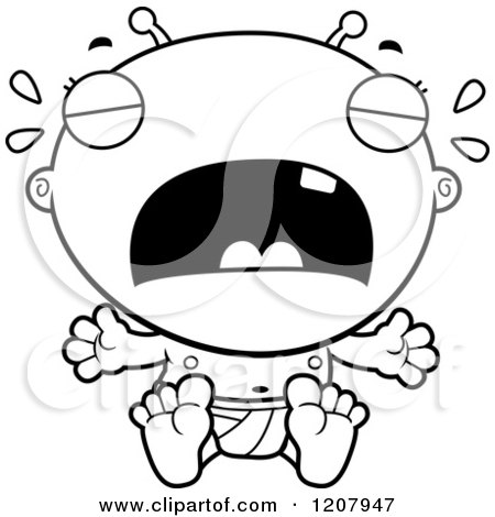Cartoon of a Black and White Crying Alien Infant Baby - Royalty Free Vector Clipart by Cory Thoman