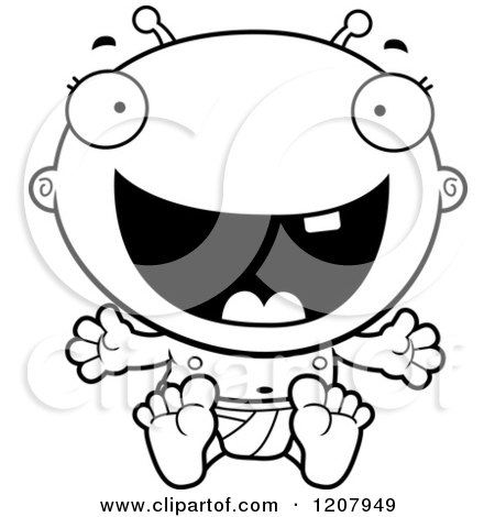Cartoon of a Black and White Laughing Alien Infant Baby - Royalty Free Vector Clipart by Cory Thoman