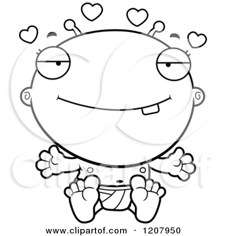 Cartoon of a Black and White Loving Alien Infant Baby - Royalty Free Vector Clipart by Cory Thoman