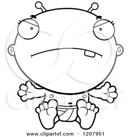 Cartoon of a Black and White Mad Alien Infant Baby - Royalty Free Vector Clipart by Cory Thoman