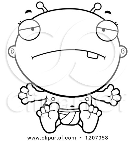 Cartoon of a Black and White Depressed Alien Infant Baby - Royalty Free Vector Clipart by Cory Thoman