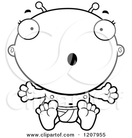 Cartoon of a Black and White Surprised Alien Infant Baby - Royalty Free Vector Clipart by Cory Thoman