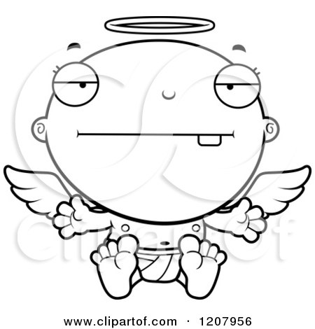 Cartoon of a Black And White Bored Baby Infant Angel - Royalty Free Vector Clipart by Cory Thoman