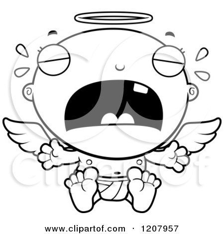 Cartoon of a Black And White Crying Baby Infant Angel - Royalty Free Vector Clipart by Cory Thoman