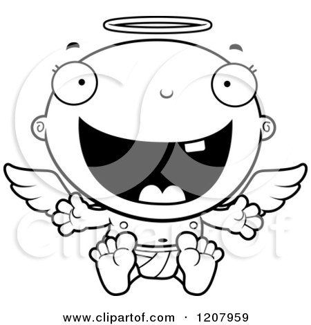 Cartoon of a Black And White Happy Baby Infant Angel - Royalty Free Vector Clipart by Cory Thoman