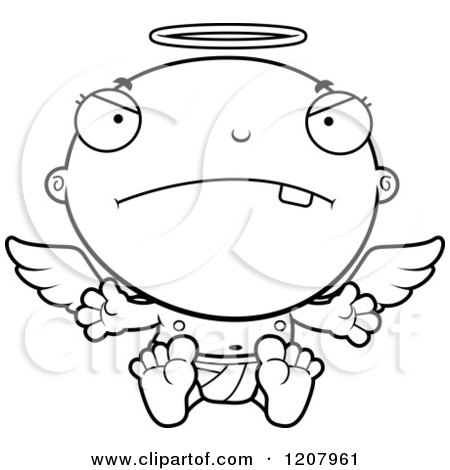 Cartoon of a Black And White Mad Baby Infant Angel - Royalty Free Vector Clipart by Cory Thoman