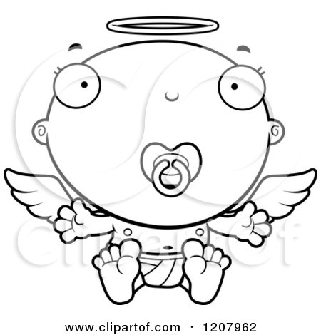 Cartoon of a Black And White Baby Infant Angel with a Pacifier - Royalty Free Vector Clipart by Cory Thoman