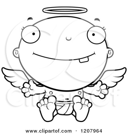 Cartoon of a Black And White Baby Infant Angel - Royalty Free Vector Clipart by Cory Thoman