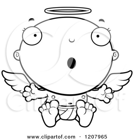 Cartoon of a Black And White Surprised Baby Infant Angel - Royalty Free Vector Clipart by Cory Thoman