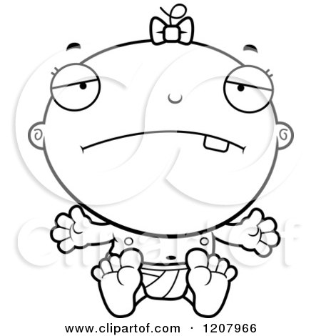 Cartoon of a Black And White Depressed Baby Infant Girl - Royalty Free Vector Clipart by Cory Thoman