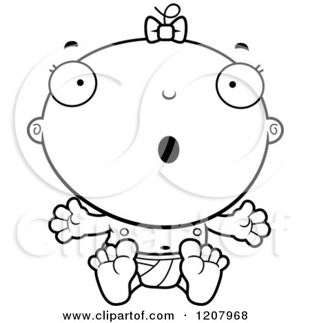 Cartoon of a Black And White Surprised Baby Infant Girl - Royalty Free Vector Clipart by Cory Thoman