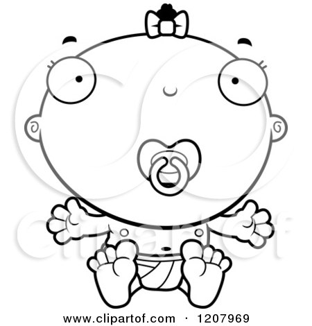Cartoon of a Black And White Baby Infant Black Girl with a Pacifier - Royalty Free Vector Clipart by Cory Thoman