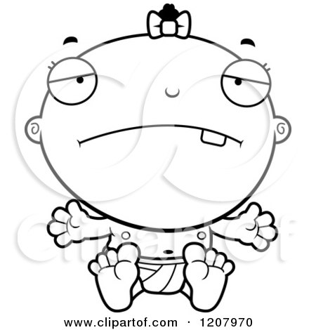Cartoon of a Black And White Depressed Baby Infant Black Girl - Royalty Free Vector Clipart by Cory Thoman