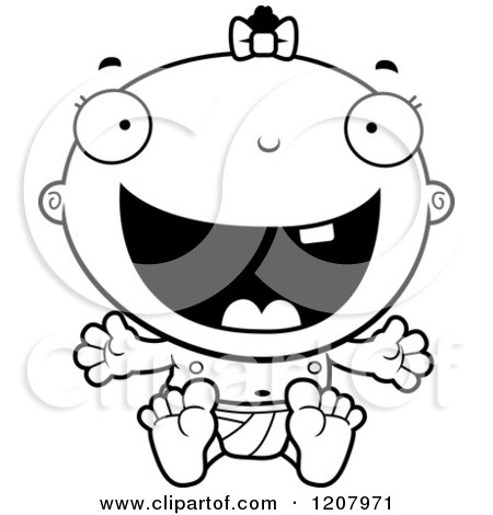 Cartoon of a Black And White Happy Excited Baby Infant Black Girl - Royalty Free Vector Clipart by Cory Thoman