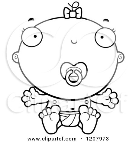 Cartoon of a Black And White Baby Infant Girl with a Pacifier - Royalty Free Vector Clipart by Cory Thoman