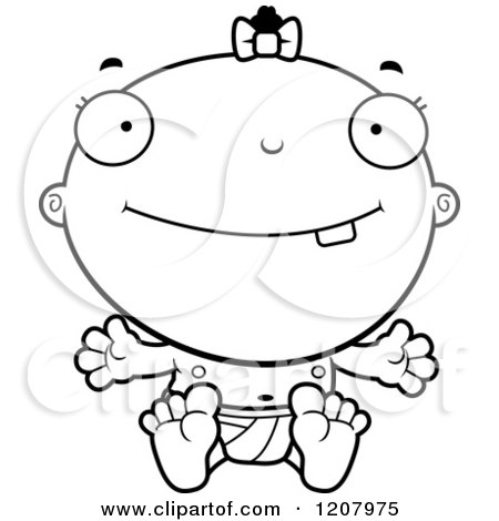 Cartoon of a Black And White Happy Baby Infant Black Girl - Royalty Free Vector Clipart by Cory Thoman