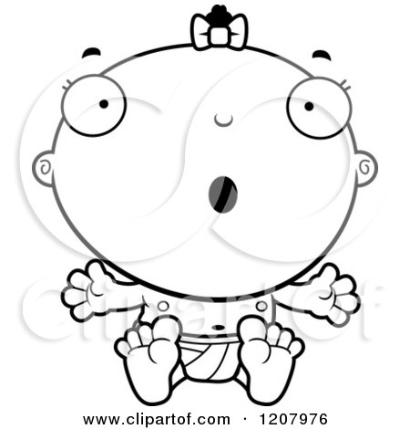 Cartoon of a Black And White Surprised Baby Infant Black Girl - Royalty Free Vector Clipart by Cory Thoman