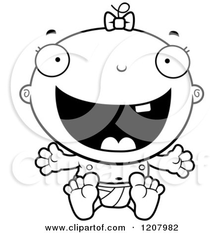 Cartoon of a Black And White Happy Excited Baby Infant Girl - Royalty Free Vector Clipart by Cory Thoman