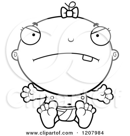 Cartoon of a Black And White Mad Baby Infant Girl - Royalty Free Vector Clipart by Cory Thoman