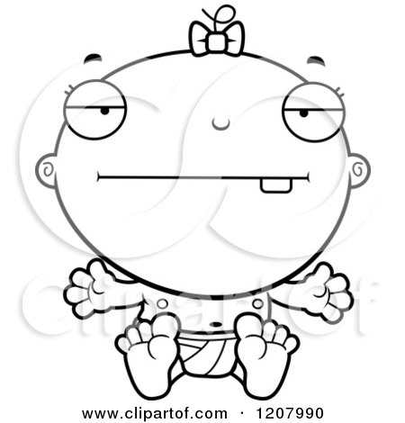 Cartoon of a Black And White Bored Baby Infant Girl - Royalty Free Vector Clipart by Cory Thoman