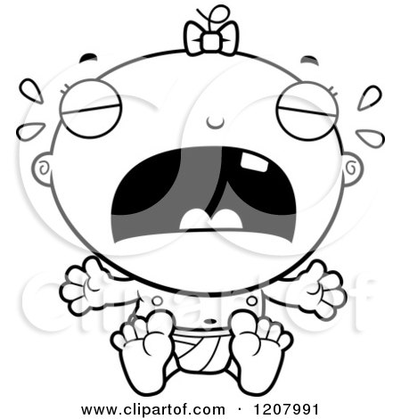 Cartoon of a Black And White Crying Baby Infant Girl - Royalty Free Vector Clipart by Cory Thoman