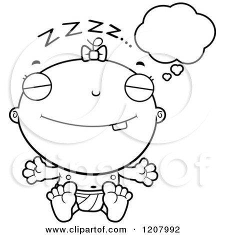 Cartoon of a Black And White Dreaming Baby Infant Girl - Royalty Free Vector Clipart by Cory Thoman
